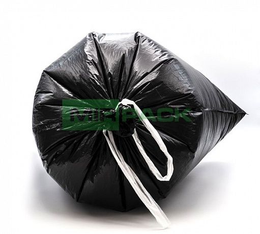 Мешки для мусора 60 литров с завязками, 40 мкм, в рулоне 10 штук, ПСД, черные 50х60 см, 3 слоя, Deluxe - Вид 3